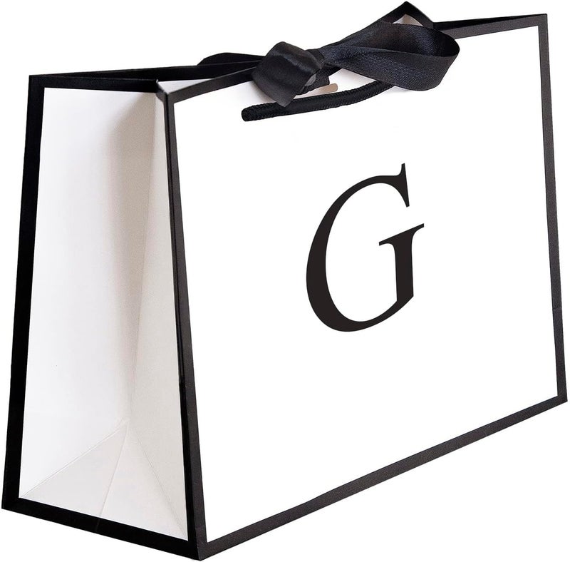 QLSKO Initial Gift Bag with Bow Ribbon Personalized Horizontal Paper Bag Monogrammed Birthday Gifts for Women Men (G-Small) - Image 1